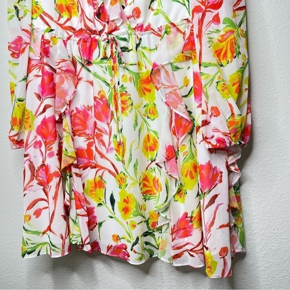 NWT Mini Dress Milly Nora Neon Botanical Ruffle Multi Color White Size 8 - Picture 11 of 16